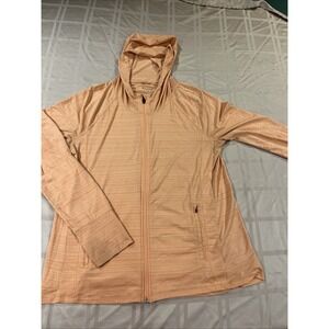 Athleta Womens Jacket Full Zip Hoodie Orange Heathered Thumb holes Gym Size Larg
